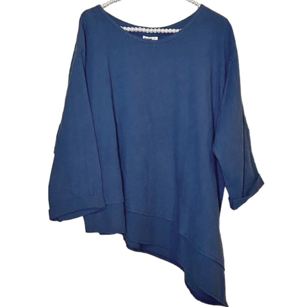 Peanut Punch !00% Cotton Gauze Asymetrical Hem Top  XL